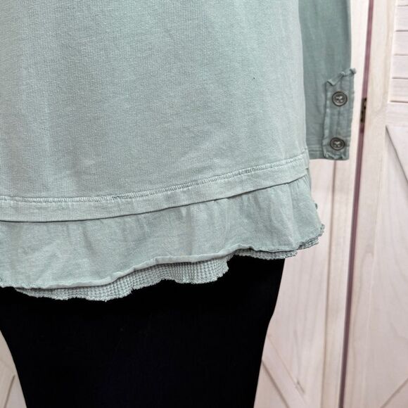 Wild Palms Ruffled Layered Hem Buttons Tunic Top Sage Green Large Cottagecore - Picture 5 of 12